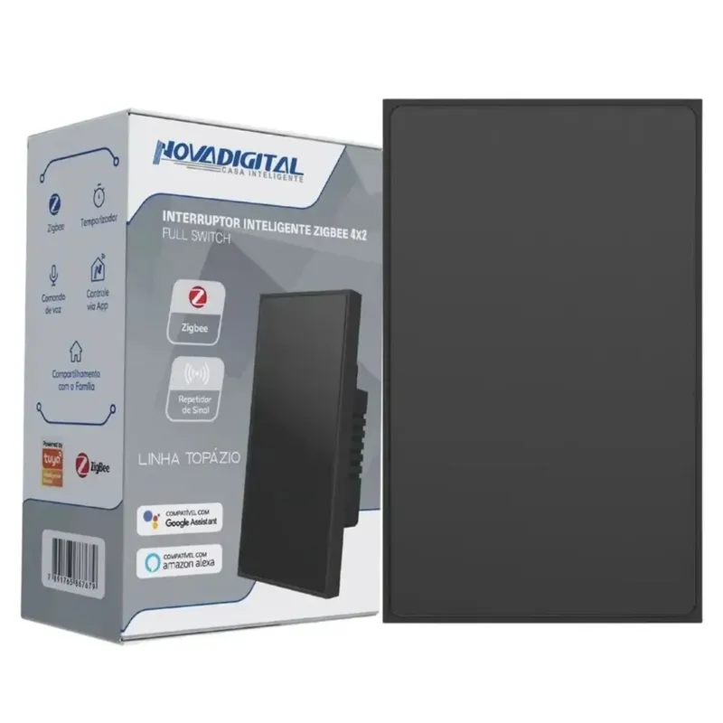 Interruptor Inteligente 4x2 Zigbee 3.0 Topázio Full Switch 1 Botão Tecla Touch Novadigital Compatível Com Alexa E Google Home 10a Bivolt
