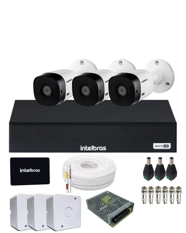 Kit 3 Câmeras Intelbras 1120b Dvr Mhdx 4 Canais Intelbars Com SSD 512gb.