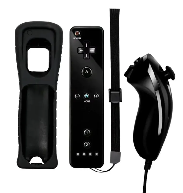 Controle Joystick Com Nunchuk Compativel Nintendo Wii E Wii U Cor Preto