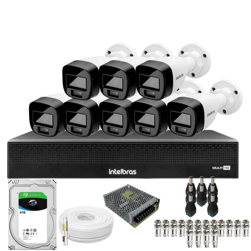 Kit 8 Câmeras Intelbras 1220b Full Color Dvr Mhdx 1016-c Intelbras Com Detecção De Movimentos Hd 6tb