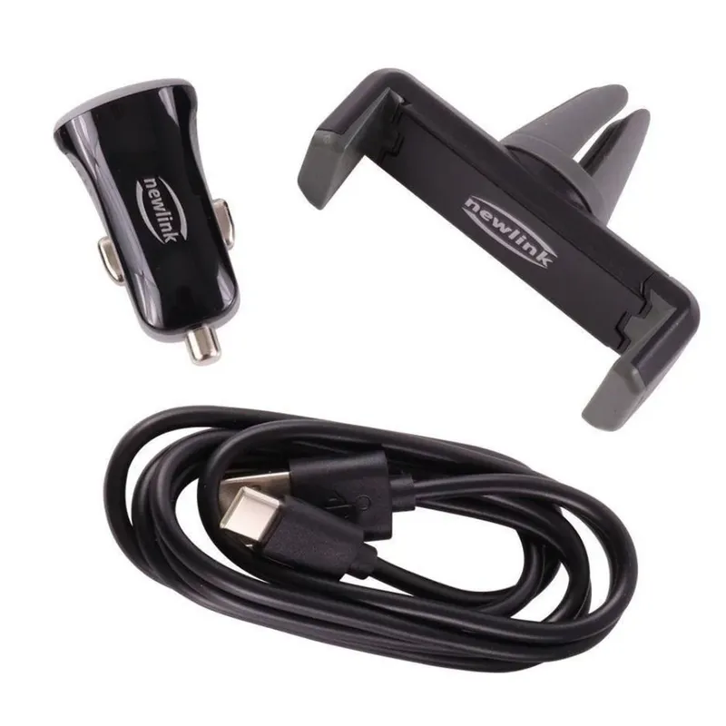 Kit Veicular Carregador Type C E Suporte Para Smartphone Newlink Ka100 Preto
