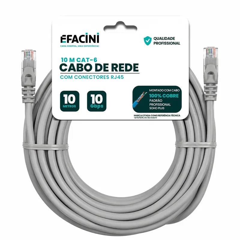 Cabo De Rede Efacini Branco Cat6 Ef-Connect 100% Cobre, Anatel 15 Metros