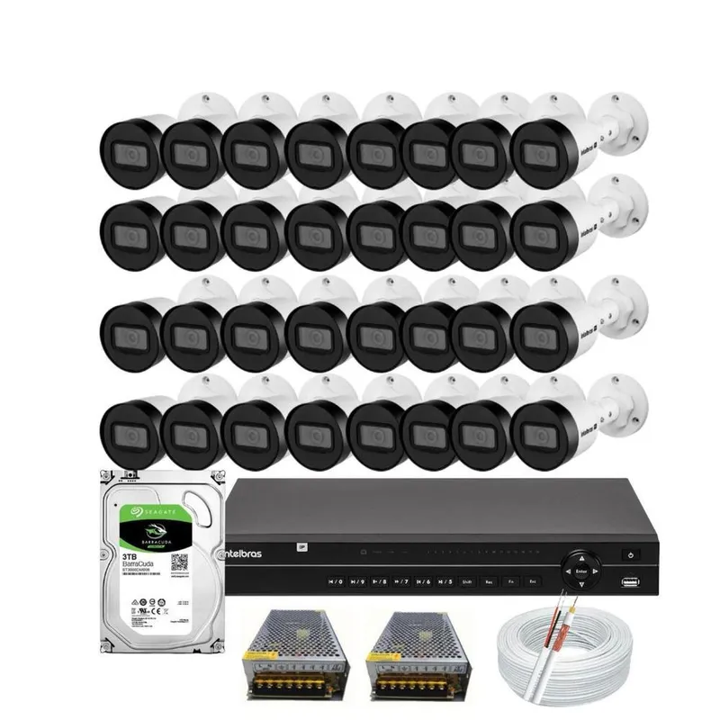Kit 16 Câmeras Intelbras 1220b Full Color Dvr Intelbras Mhdx 1232 Hd 3TB