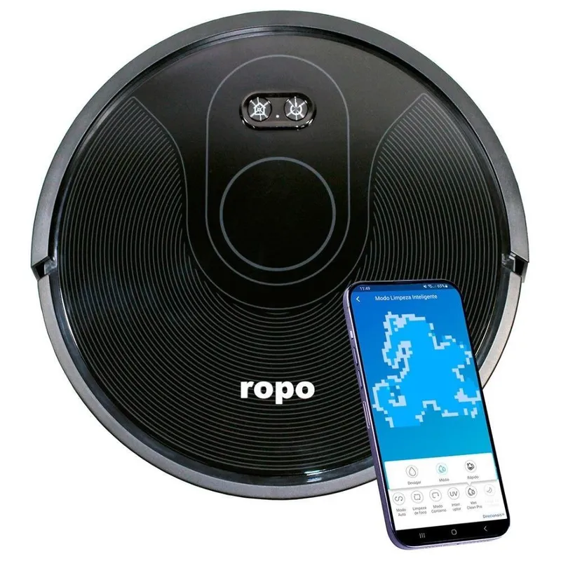 Robô Aspirador Ropo Smart Pet + Estação Autolimpante 3 Em 1 Google, Alexa, Controle Por App Preto - 220vv
