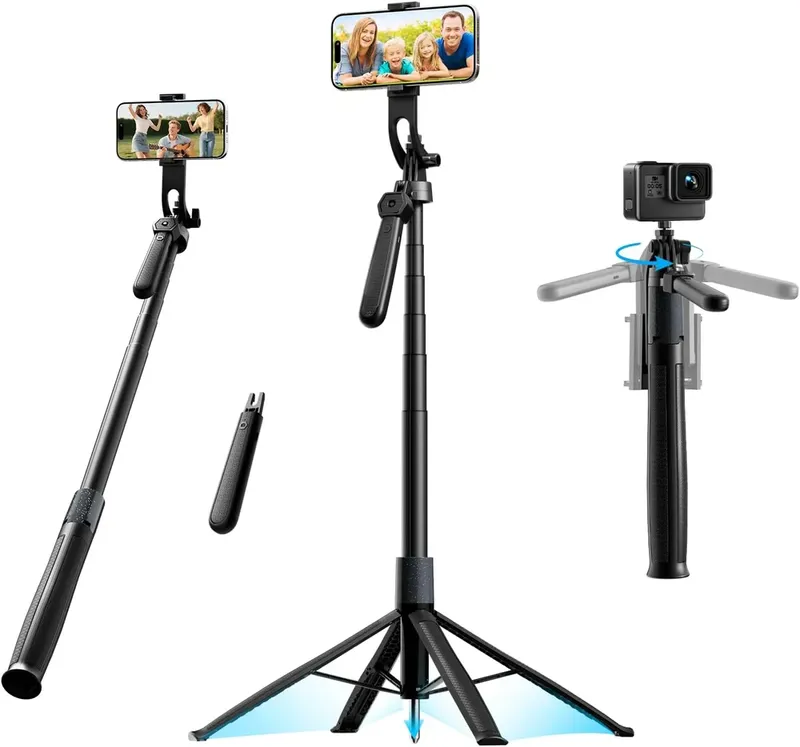 Tripé Para Celular 3 Em 1 73cm – Bastão De Selfie Dobrável Portátil Com Controle Remoto, Rotação 360°, Base Triangular Reforçada, Pau De Selfie