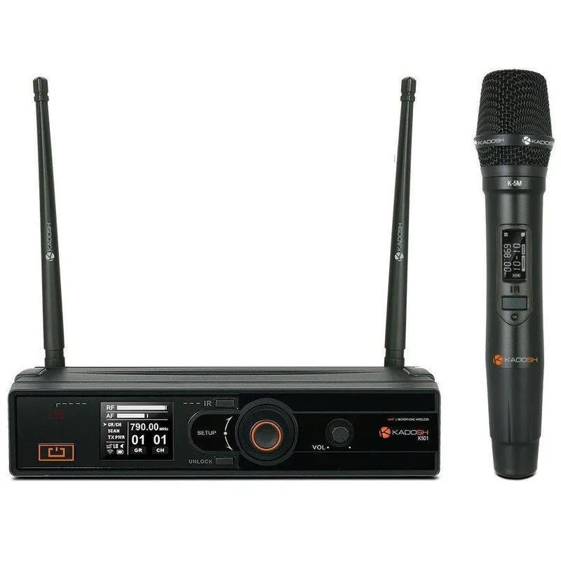Microfone Sem Fio Kadosh K501m, Uhf Digital, de Mão, Recarregável - Preto