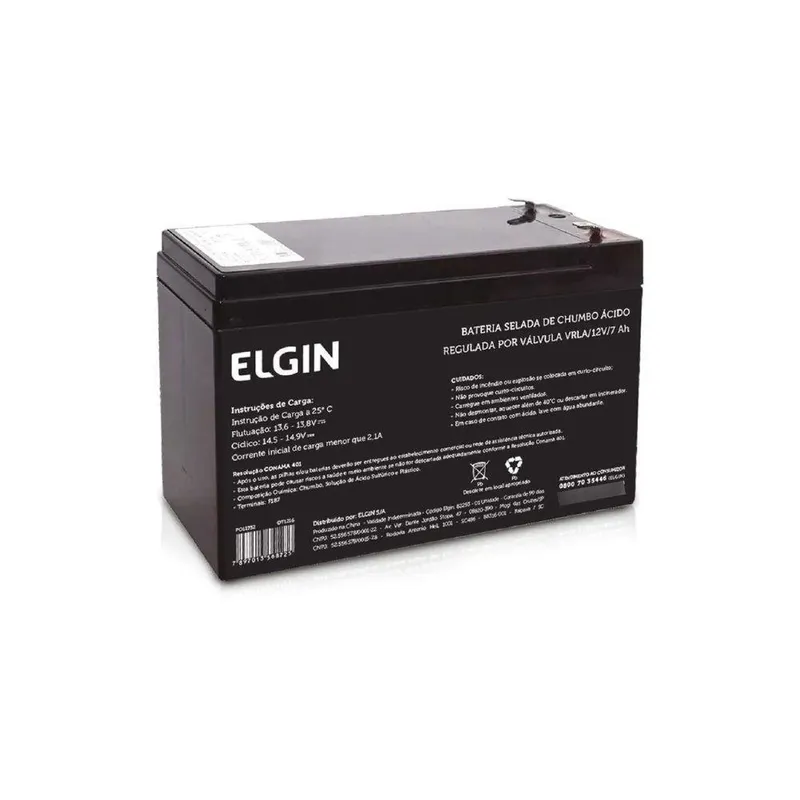 Bateria Selada Elgin VRLA, 12V, 7AH, Nobreak, Central Alarme - 82293