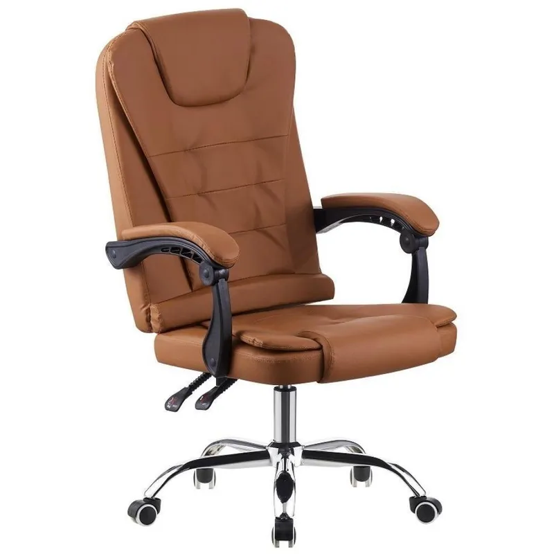 Cadeira de Escritório Presidente Fortt Suzhou, Até 120kG, Reclinável, Apoio De Braço, Base Cromada, Rodinhas, Marrom
