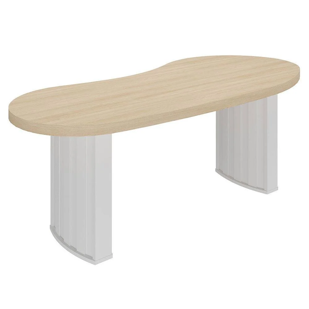 Mesa Para Escritório Com Tampo Curvado E Pés Ripados Carvalho/branco