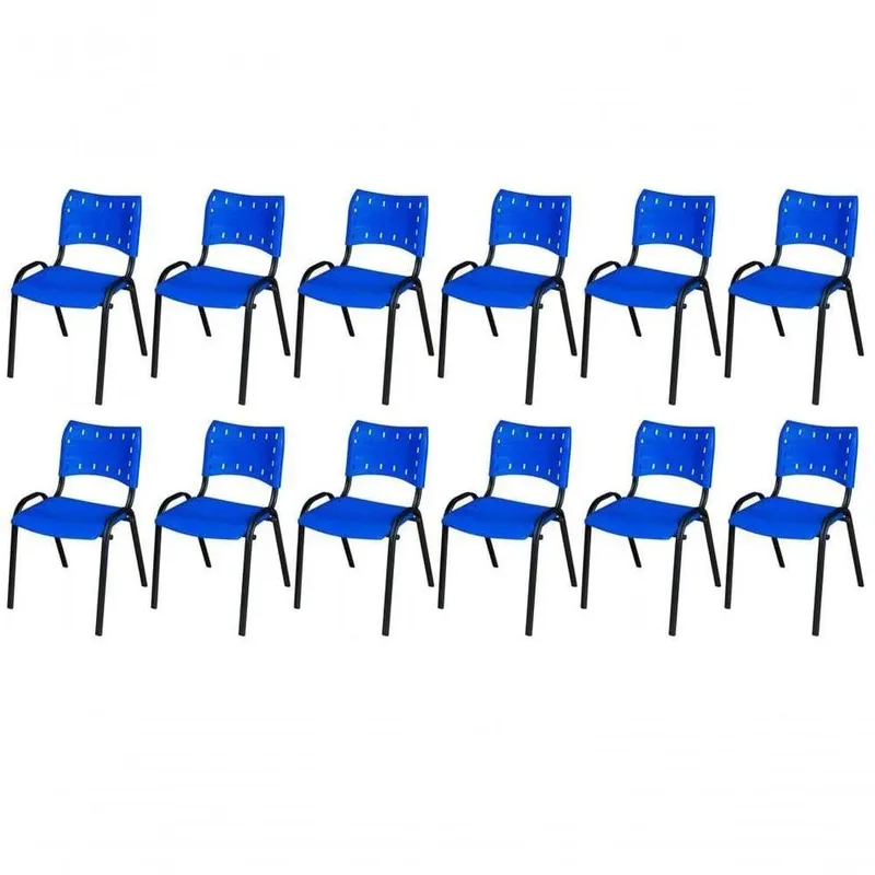 Cadeira Iso Base Preto , Escritório Azul - Kit 12 Un