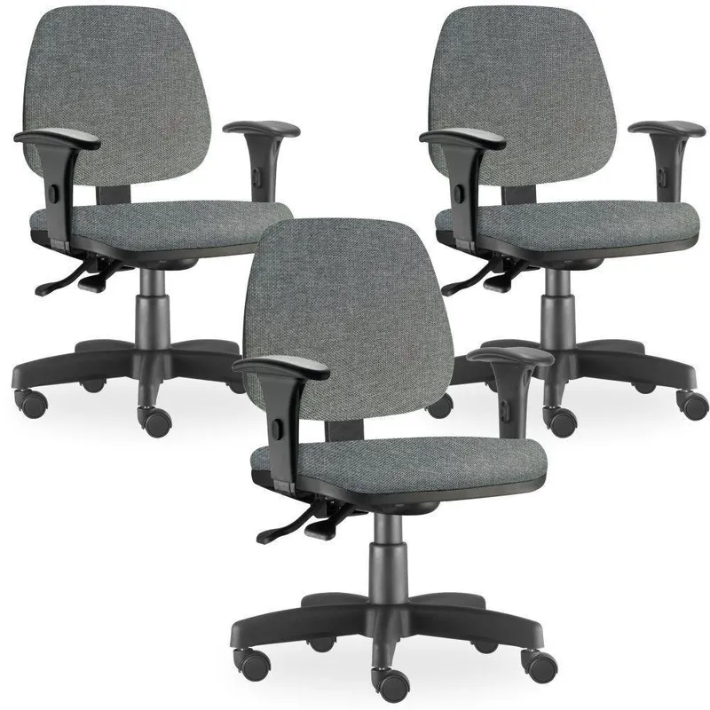 Kit - 4 Cadeiras De Escritório Giratória, Executiva Ergonômica, Job L02, Linho Cinza Escuro - Lyam Decor