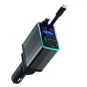 Carregador Veicular Turbo 4 Em 1 Retrátil Tipo C Usb Light