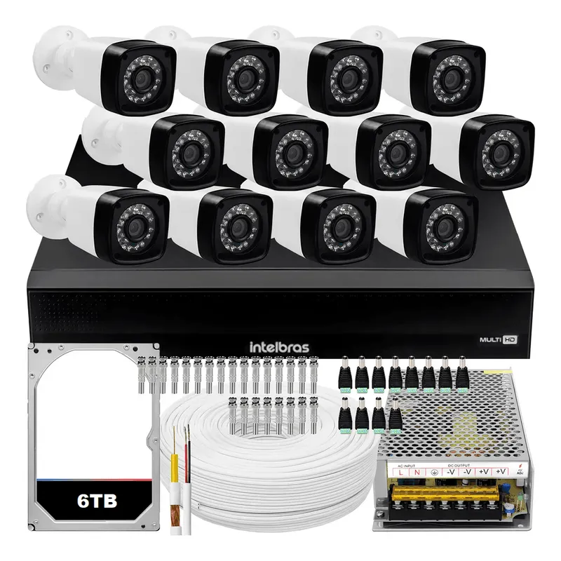 Kit Dvr Intelbras 16 Canais H.265 6tb 16 Câmeras Full Hd 20m