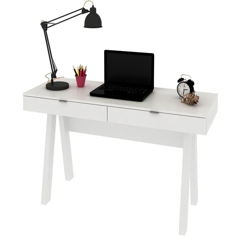 Mesa Para Escritório Escrivaninha 2 Gavetas Branco