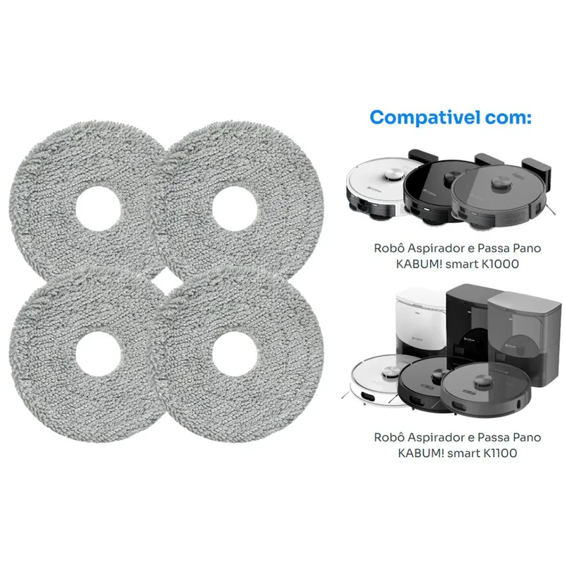 Kit reposição para Robô Aspirador KABUM! smart K1000/K1100 - 4 esfregão MOP - KSHPR425