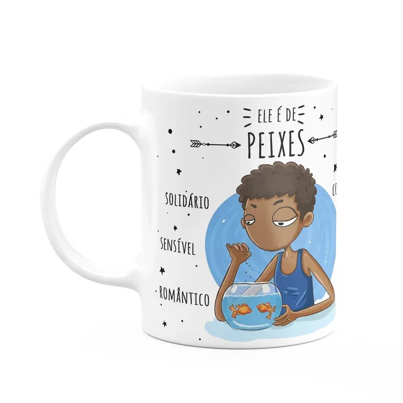 Caneca Signos Cartoon - Ele É De Peixes - M2 - 325ml