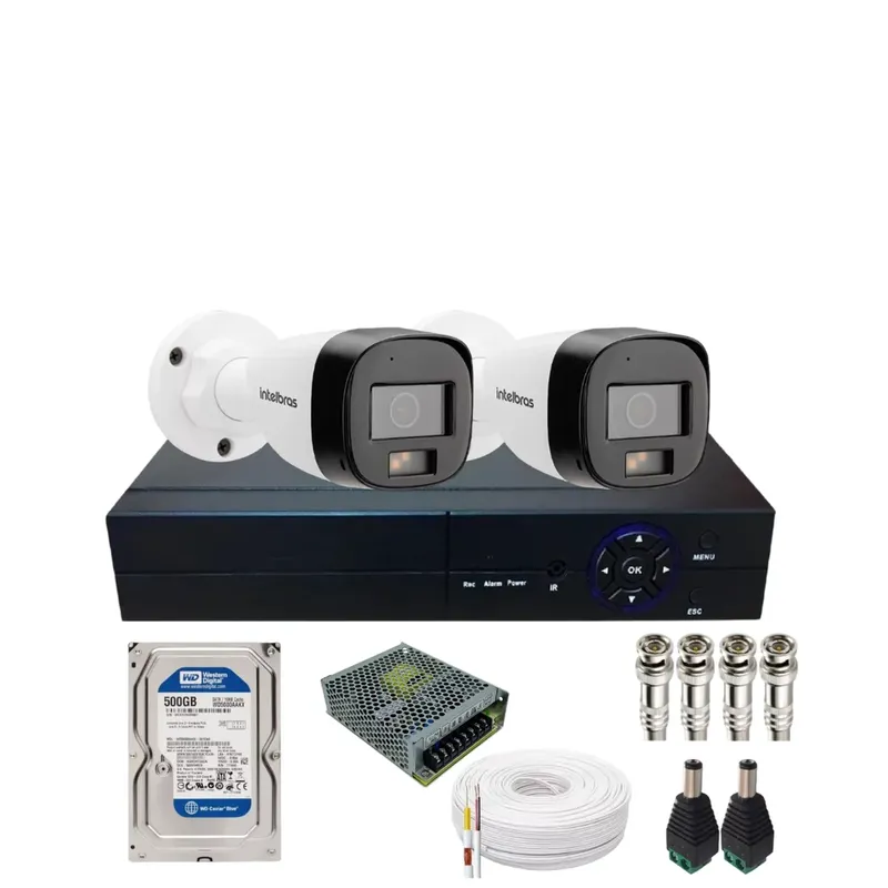 Kit 2 Câmera De Segurança Intelbras Vhd 3220b Full Color Com Áudio Dvr 4ch C/hd