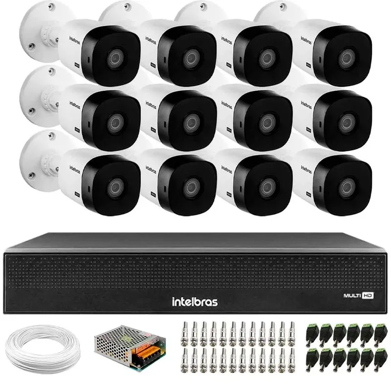 Kit 12 Câmeras Intelbras Vhl 1220 B G2 Full Hd Visão Noturna 20m Ip66 + Dvr Mhdx 3116-c 16 Canais