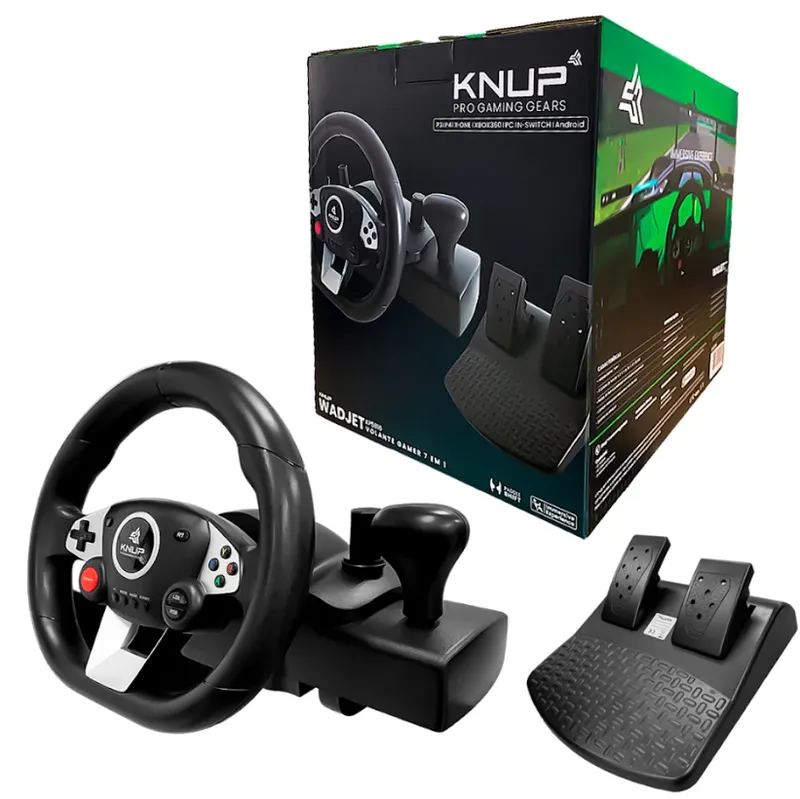 Volante Gamer Knup Pro Gaming Gears, 10 Botões, Joystick/Vibração, Experiência Imersiva Wadjet - Kp-5816