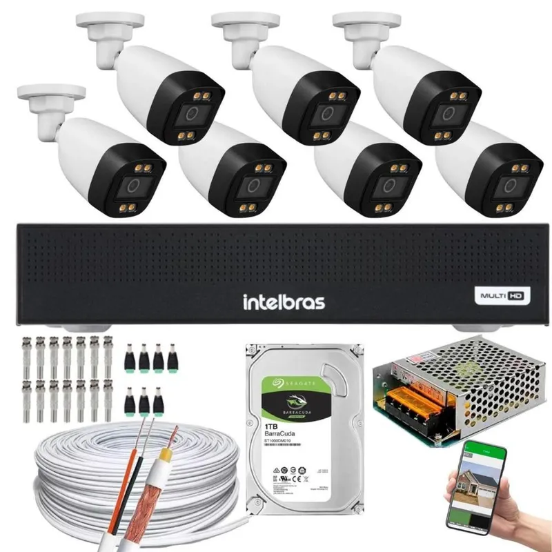 Kit 7 Câmeras Segurança Color 1080p 2.8mm Dvr Intelbras 1TB