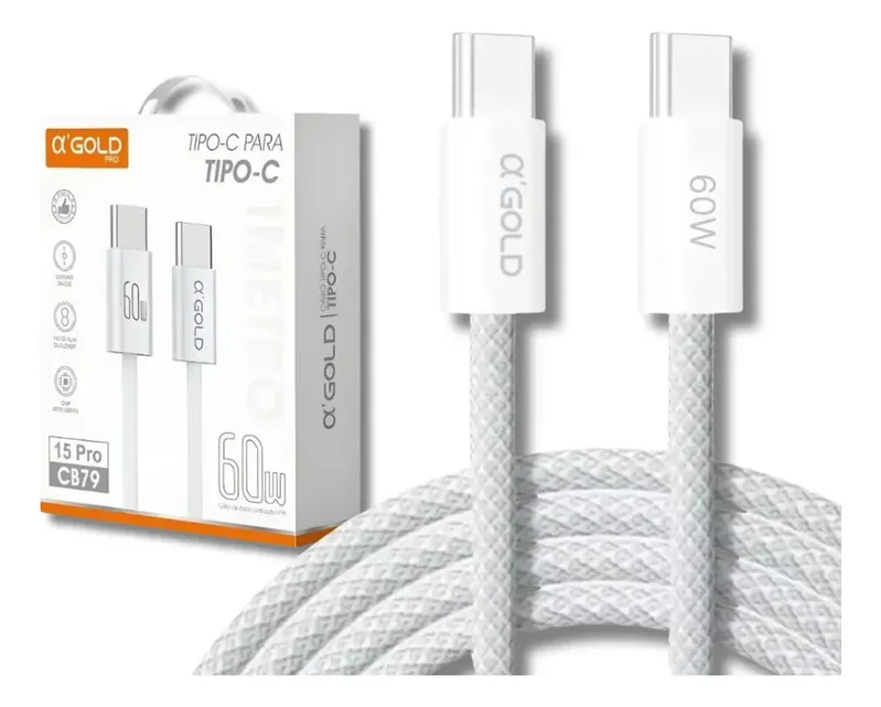 Cabo Carregador Celular Usbc 60w Turbo Rápido Tipo C Dados Branco