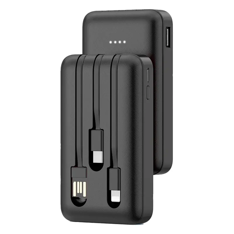 Power Bank 5000mah 1hora Portátil Cabo Integrado Preta