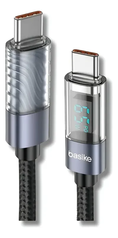 Cabo Carregador Turbo Com Display Digital Usb-c 65w Rápido Preto