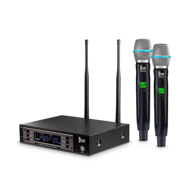 Microfone Duplo Sem Fio Uhf Dylan, 1 Receptor, 2 Antenas, Omnidirecional - D-9000