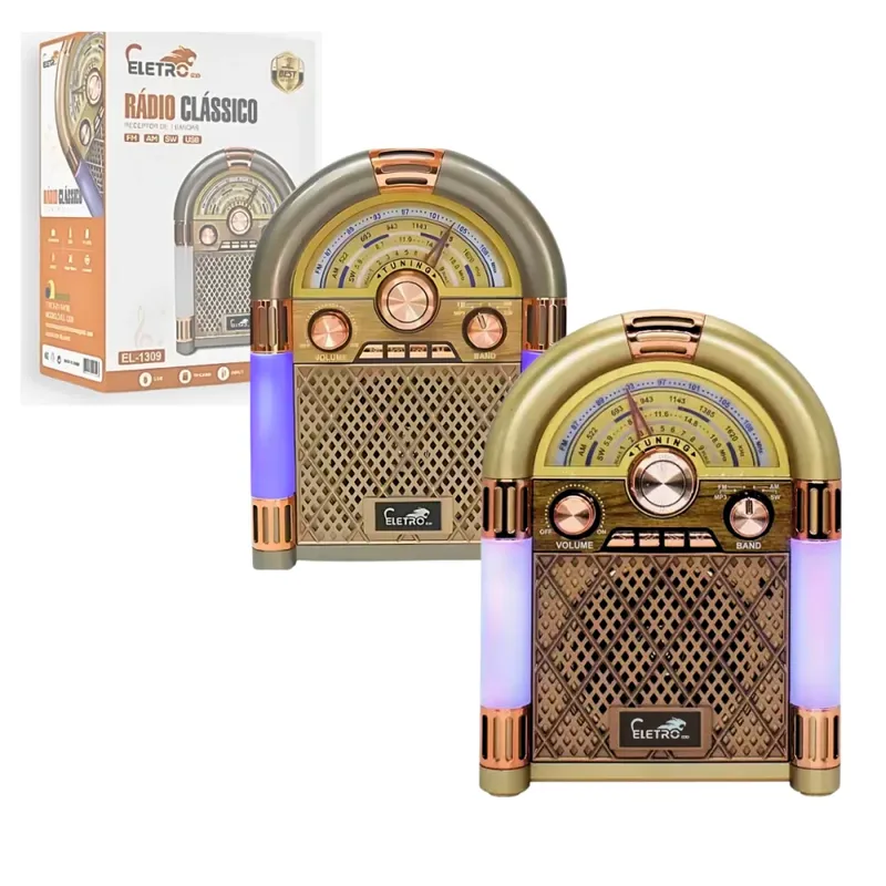 Rádio Portátil Retro Junkbox Fm/am Bluetooth 5w Mp3 Entrada Pendrive E Cartão Sd Eletromex El-1309