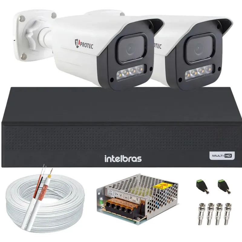Kit 2 Câmeras 1080p Full Color C/áudio Dvr Intelbras 4ch S/hd