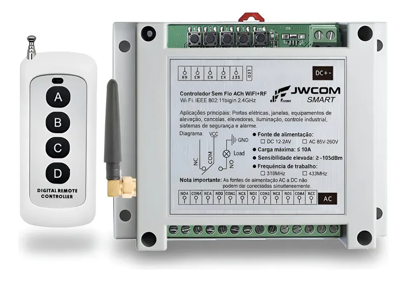 Controlador Sem Fio 4ch Wifi+rf Pulso Controle De Portões De Garagem Portões Industriais Até 3km