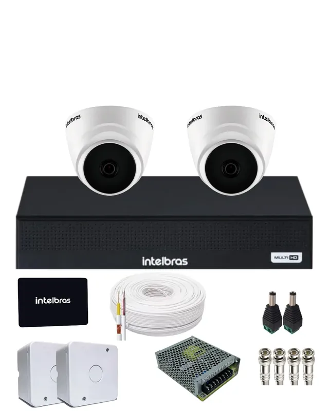 Kit 2 Câmeras Intelbras Hd 720p 1120d Dvr 4 Canais 1104-c Com SSD 512gb.