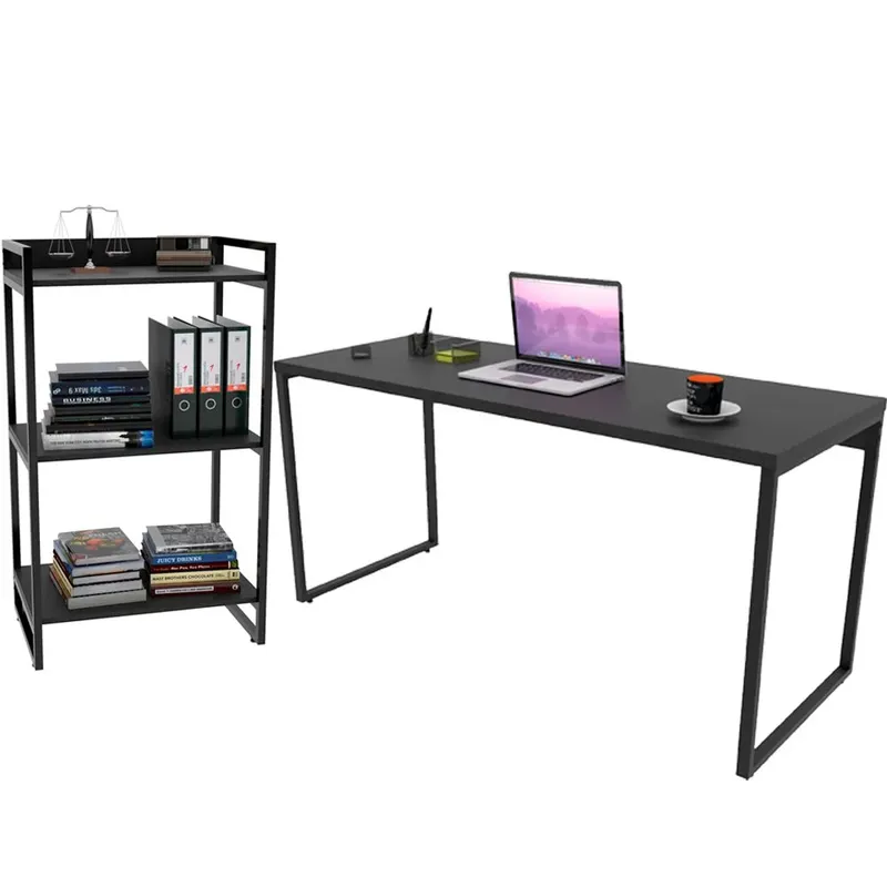 Kit 02 Mesas Para Escritório Home Office Estilo Industrial Form C01 120 Cm Preto Onix - Lyam Decor