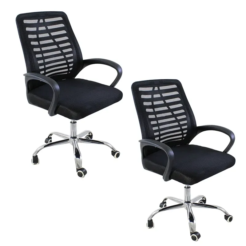 Kit 4 Cadeiras De Escritorio Nagano Tela Mesh Oficial Ergonômica - Preto