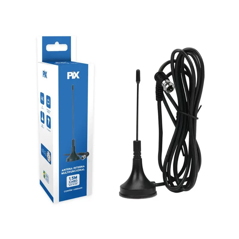 Antena Digital Interna Hdtv Mini - Cabo 1,50m Caixa
