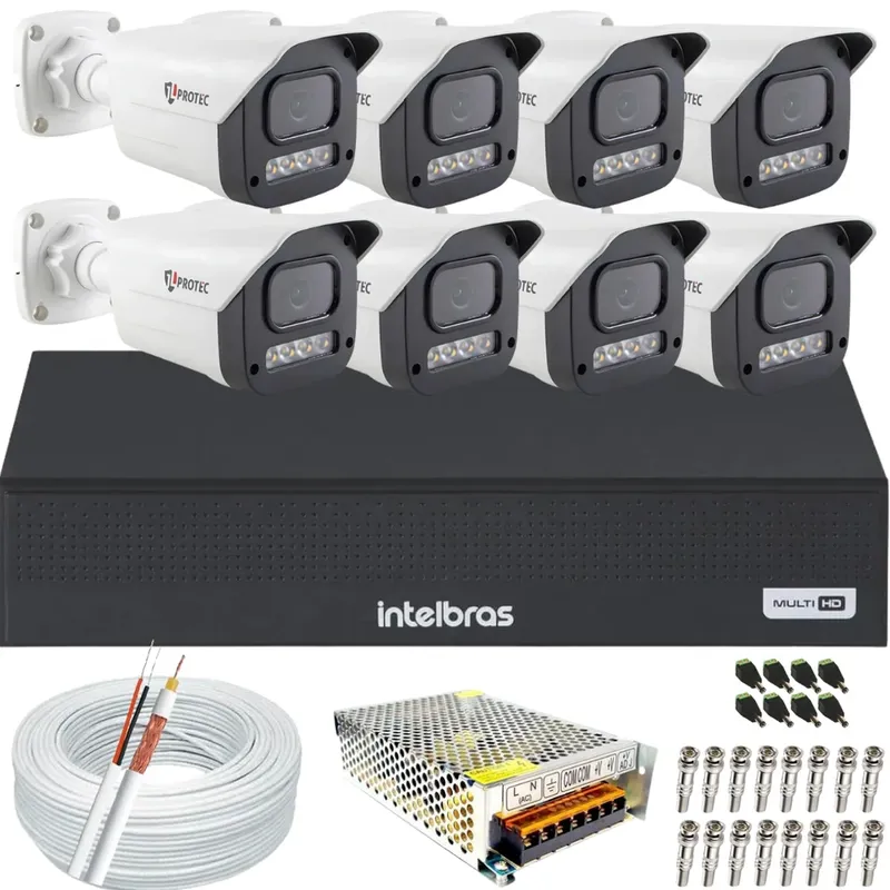 Kit 8 Câmeras Full Color C/áudio Dvr Intelbras 8 Canais S/hd