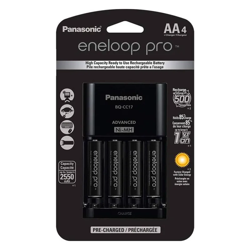 Carregador De Pilhas Panasonic Eneloop Pro Com 4 Pilhas Aa 2550mah