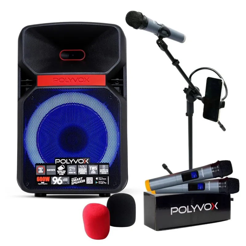 Caixa De Som Bluetooth Xc-812t 600w + 2 Mic S /fio + Tripé