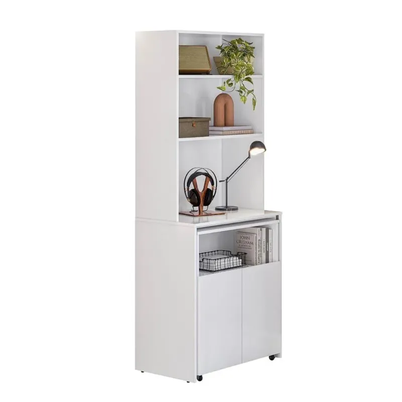 Mesa Com Estante Escritório Veneza Branco