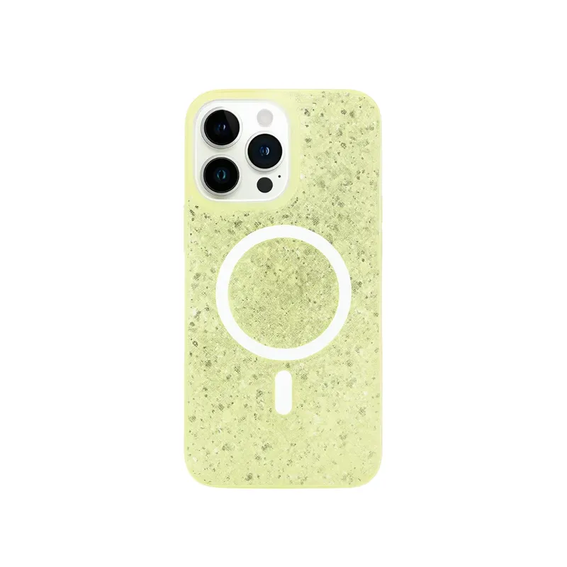 Capa Capinha Case Brilho Glitter Luxo Premium Magsafe Magnética Compatível Para Iphone 13 Pro Max -Amarelo