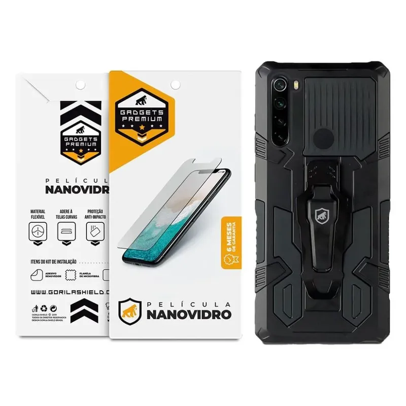 Kit Capa Clip E Pelicula Defender Glass Xiaomi Redmi Note 8 - Gshield