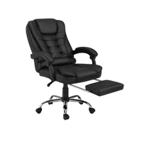 Cadeira De Escritório Itália Presidente Ergonômica Couro Sintético Encosto Ajustável Com Trava E Apoio Para Pés Cor Preta Luvinco