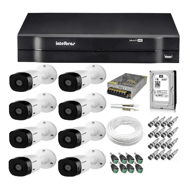 Kit Cftv 8 Câmeras HD Vhl 1120b 20m DVR 8 Canais Intelbras / Monitoramento Residencial E Comercial