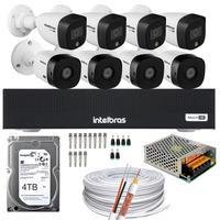 Kit Intelbras, 8 Câmeras, 04 Câmeras 1220 Full Color, 04 Câmeras 1220B FULL HD + DVR Mhdx 3008-c, HD 4TB