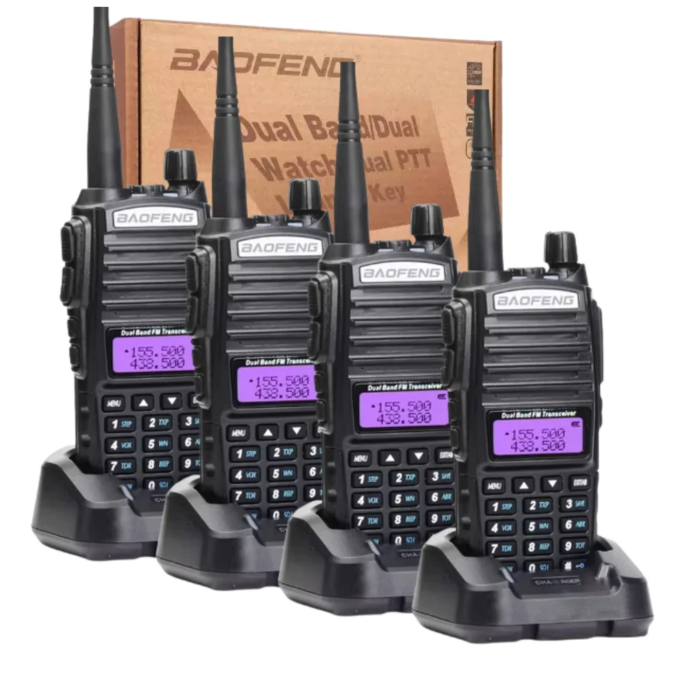 Kit 4 Rádios Walk Talk Ht Baofeng Uv-82 Com Fone Segurança Mercados Construções Fazendas Trilhas