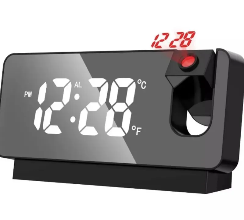 Relogio Digital Refletor Usb LED Despertador Calendário Projeção 180º