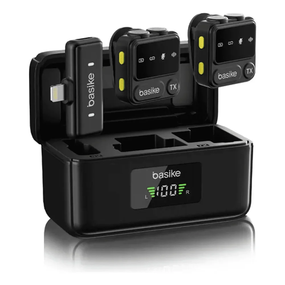 Microfone De Lapela Sem Fio – Kit Com 2 Microfones Bluetooth, Redução De Ruído, Conexão Lightning
