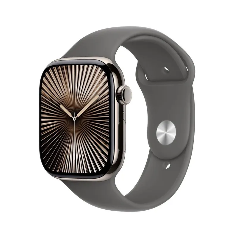 Apple Watch Series 10 GPS + Cellular, Caixa Natural de Titânio de 46 mm, Pulseira Esportiva Cinza-Pedra, Tamanho M/G - MWYA3AM/A