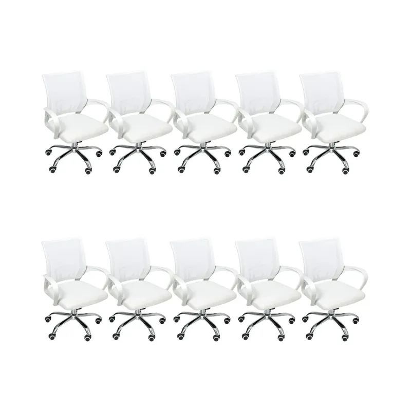 Kit 10 Cadeiras De Escritório Begonia Mesh Ergonômico, Branco