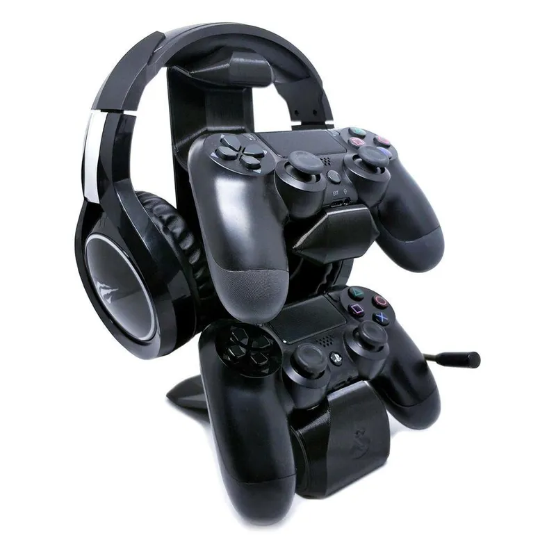 Suporte de Mesa Sculpy Printing Lifestyle 2CTF, para 2 Controles Playstation 4 e 1 Headset ou Headphone, Preto